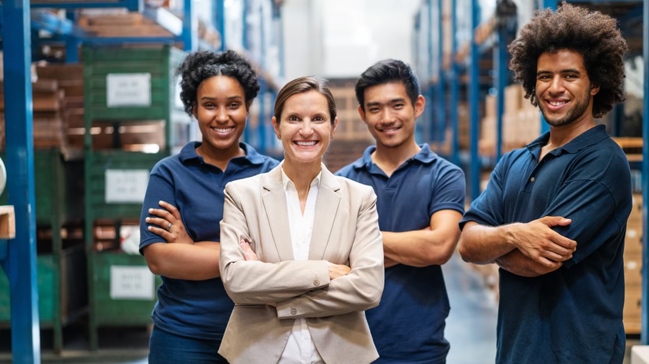 Employer with 4 trainees in factory