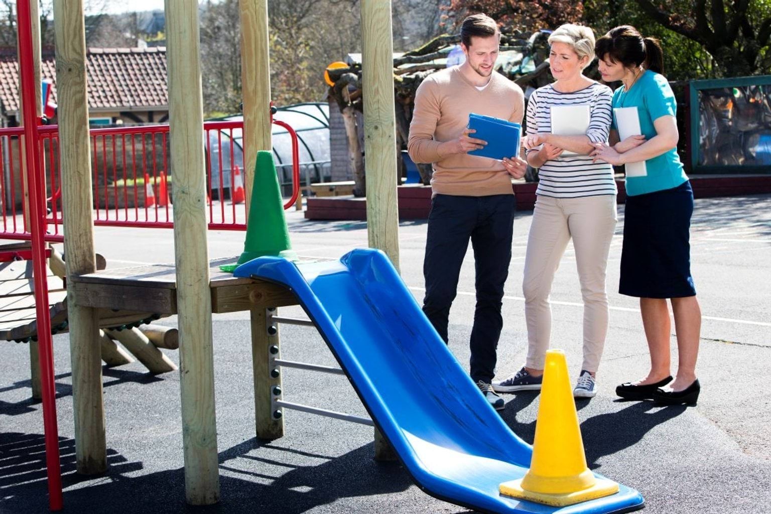 Teachers in a school yard